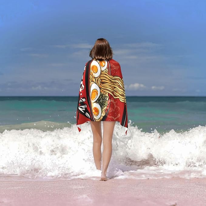 Ramen Noodle Beach Towel 31inx51in, Food Sand-Free Microfiber Bath Towel Ultra Soft Quick Dry Pool Towel Absorbent Towel Lightweight Towel for Swimming Bathroom Decor