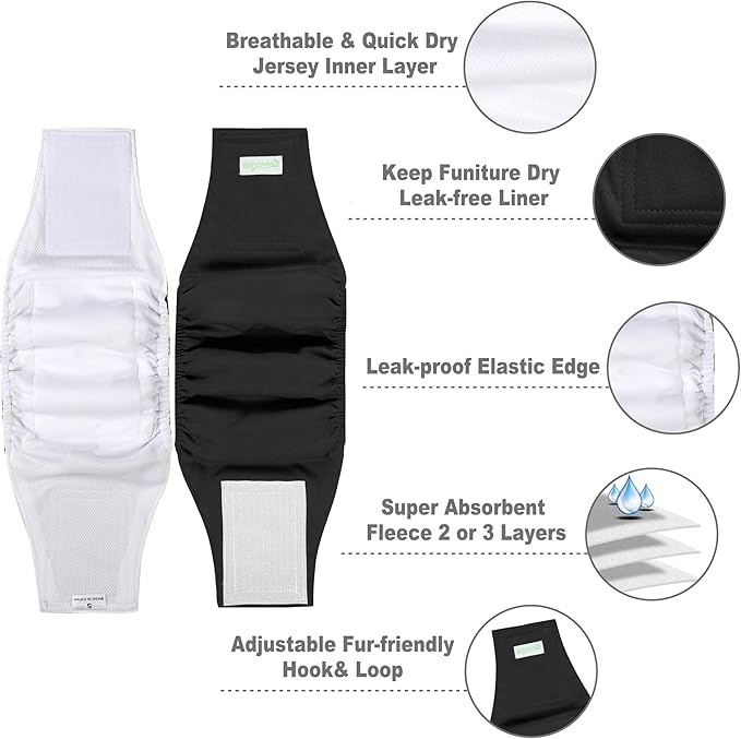 wegreeco Small Dog Diapers Male,Reusable Belly Bands for Male Dogs,Washable Doggie Puppy Male Diapers Wraps,Medium Large Size (5 Pack XX-Large, Black)