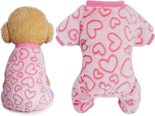 Dxhycc Fleece Dog Pajamas Cute Dog Heart Puppy Jumpsuit Warm Soft Pet Holiday Clothes for Small Medium Cats and Dogs (Pink, M)