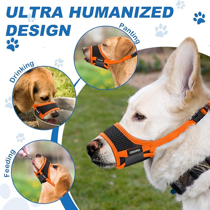 Dog Muzzle, Soft Nylon Muzzles for Small Medium Large Sized Dogs to Anti & Prevent Biting Barking Chewing, Pet Mouth Guard for German Shepherd with Adjustable Strap,Allows Panting Drinking (Orange,S)