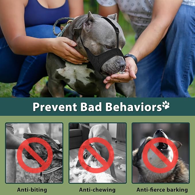 Mayerzon Pitbull Muzzle, Soft Dog Muzzle with Anti-Slip Strap for American Bully Bulldog Boxers Rottweilers, Fabric Mouth Guard for Medium Large Short Snout Dog Anti Biting Chewing, Allow to Drink
