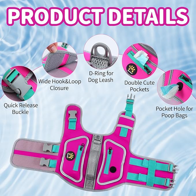 Dog Life Jacket for Small Dogs with High Buoyancy, Lightweight Dog Life Vest for Swimming Adjustable Reflective Dogs Floating Vest, Neoprene Rescue Handle Pet Lifepreserver (Rosepink, XS)