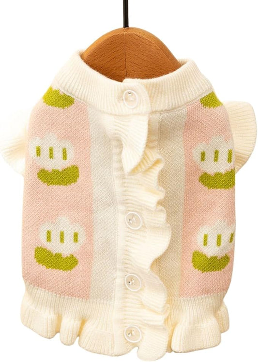Cute Tulip Flower Sweater Winter Dog Sweater Puppy Coat Thick Dog Clothes for Small Medium Dogs Boy Girl
