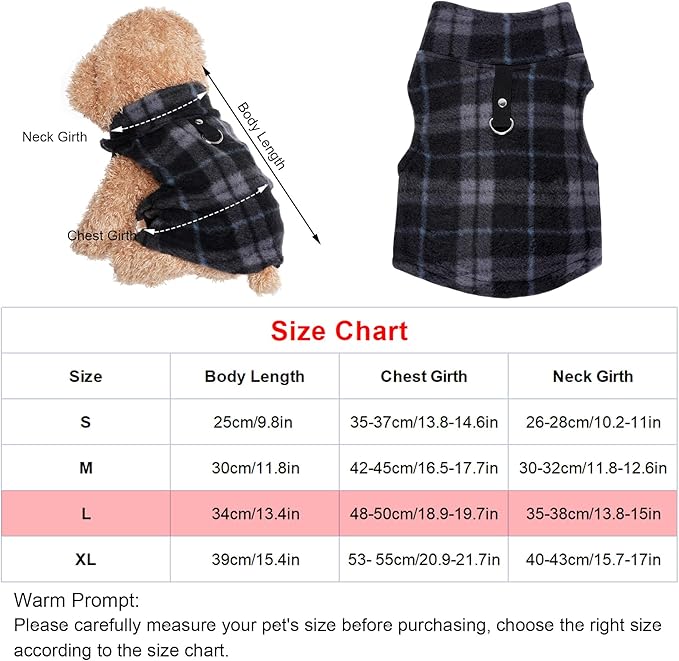 Rbenxia 4 Pieces Buffalo Plaid Dog Sweaters with Leash Ring Soft Fleece Vest Warm Dogs Pullover Jacket Dogs Clothes Winter Dog Outfits for Small Puppy Cat Pets (Large)