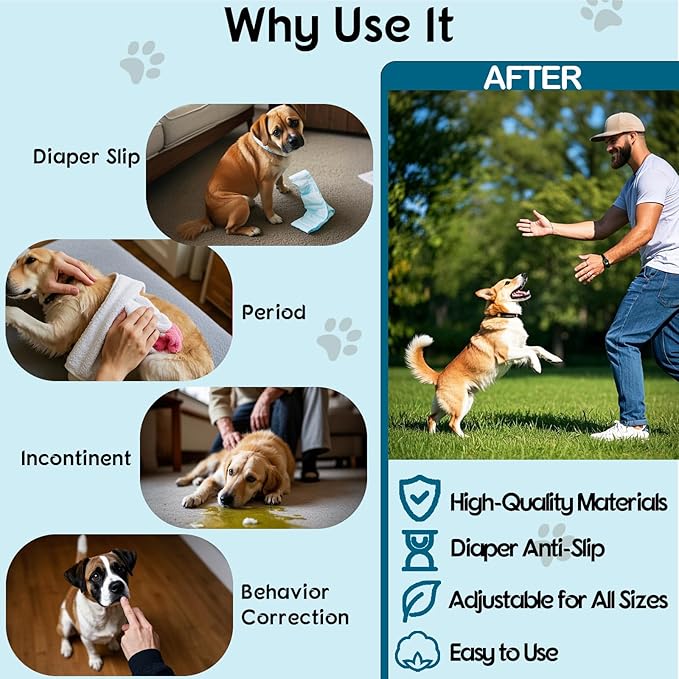 2 Pieces Dog Diaper Suspenders Escape Proof, Adjustable Belly Band for Male Dogs and Diaper Holder for Female Dogs in Heat, Washable & Reusable with 3 Clips(Navy Blue&Pink,S/M)