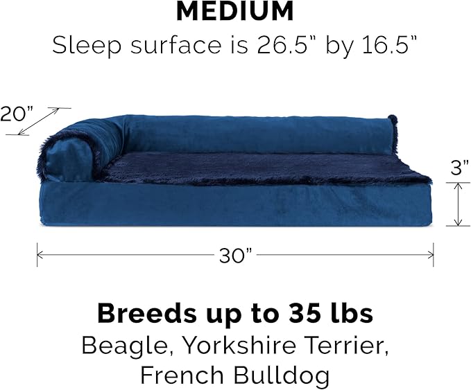 Furhaven Replacement Dog Bed Cover Plush & Velvet L Shaped Chaise, Machine Washable - Deep Sapphire, Medium
