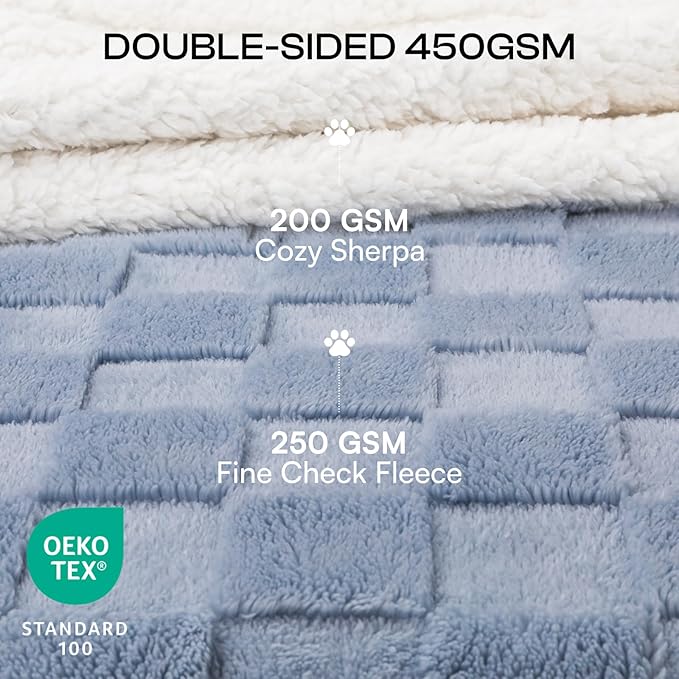 Luciphia Waterproof Dog Blanket for Small Dogs Washable Soft Sherpa Fleece Cat Blankets with 3D Jacquard Cozy Calming Reversible Couch Protector Furniture Protection for Pet, Blue White, 40x28 inch