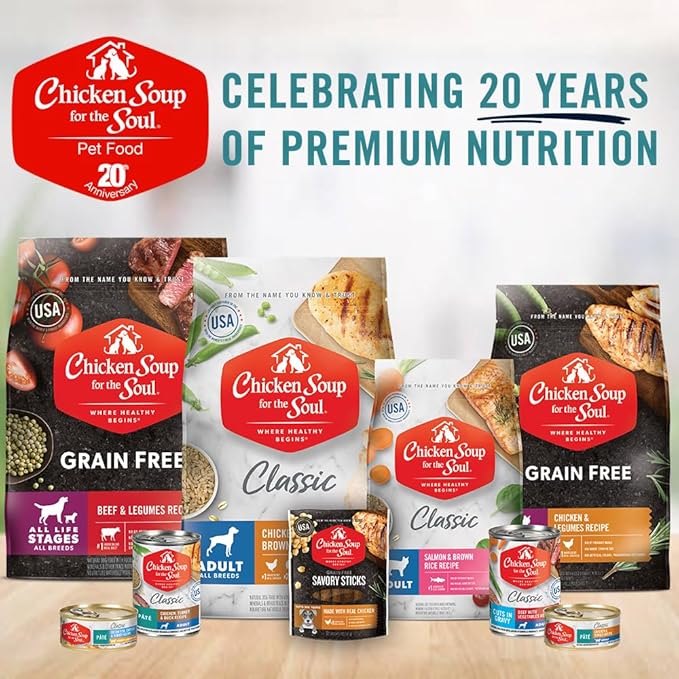 Chicken Soup for The Soul All Natural Premium Small Bites Adult Dry Dog Food, Real Meat First Ingredient, No by-Products, Supports Gut & Immune Health, Chicken, Turkey & Brown Rice, 13.5lb