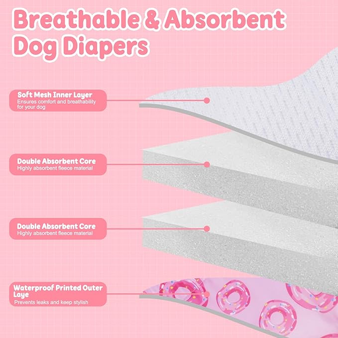 Reusable Female Dog Diapers with Suspender, Washable Dog Period Panties, Highly Absorbent Female Dogs Diapers for Heat Incontinence, Large