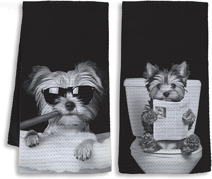 Funny Yorkshire Terrier Bathroom Hand Towels, Dog Bathroom Decor, Yorkie Gifts for Women Men Hand Towels for Bath Room Washroom, Dog Mom Dad Gifts, 16x24 Inch Set of 2