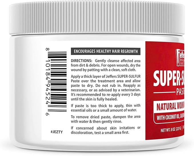 Jeffers Super Sulfur Natural Healing Paste for Dogs, Cats & Horses 8 oz – Wound Care, Skin & Coat Support for Animals, Soothes Itching & Inflammation, Dry Rough Flaky Skin, Hot Spots, Paw, Hoof Care
