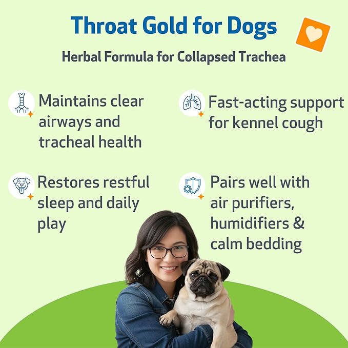 Pet Wellbeing Throat Gold for Dogs - Supports Collapsed Trachea & Throat Discomfort with Mullein & Slippery Elm for Kennel Cough - NASC Certified & Vet-Formulated 2 oz Liquid Formula