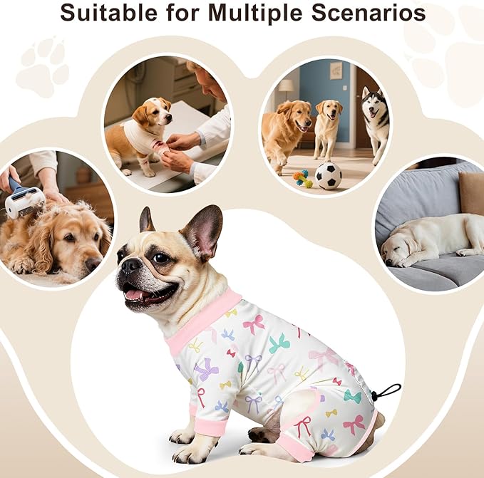 Bienbee Dog Pajamas, 4 Pack Dog Recovery Suit Shedding Suit Cute Soft Puppy Clothes Dogs Pjs Onesies Jammies Adjustable Breathable & Stretchy Clothes for Small Medium Large Dogs Girl Boy Puppy-L