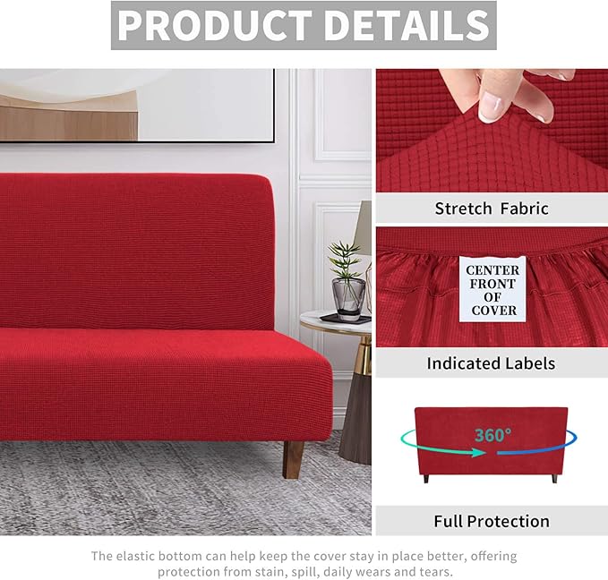 Easy-Going 100% Waterproof Futon Cover, Dual Waterproof Couch Cover for Futon, Stretch Jacquard Sofa Cover, Leakproof Furniture Protector for Kids, Pets, Dog and Cat (Medium, Christmas Red)