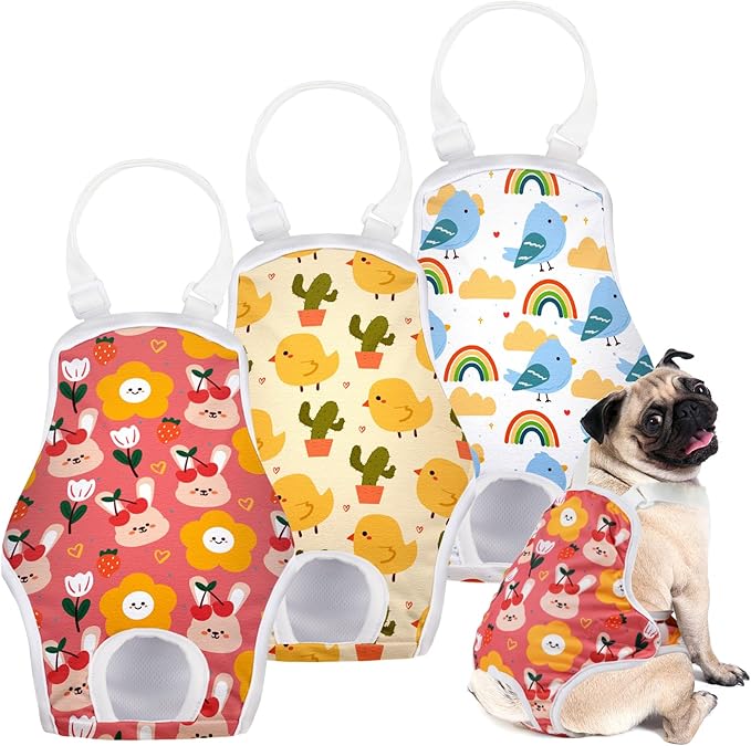 MICOOYO Dog Diaper Onesie Sanitary Pantie with Adjustable Suspender Washable Dog Period Panties Doggie Diapers Pet Underwear Female Dogs Diapers for Heat (Animals, L/XL)
