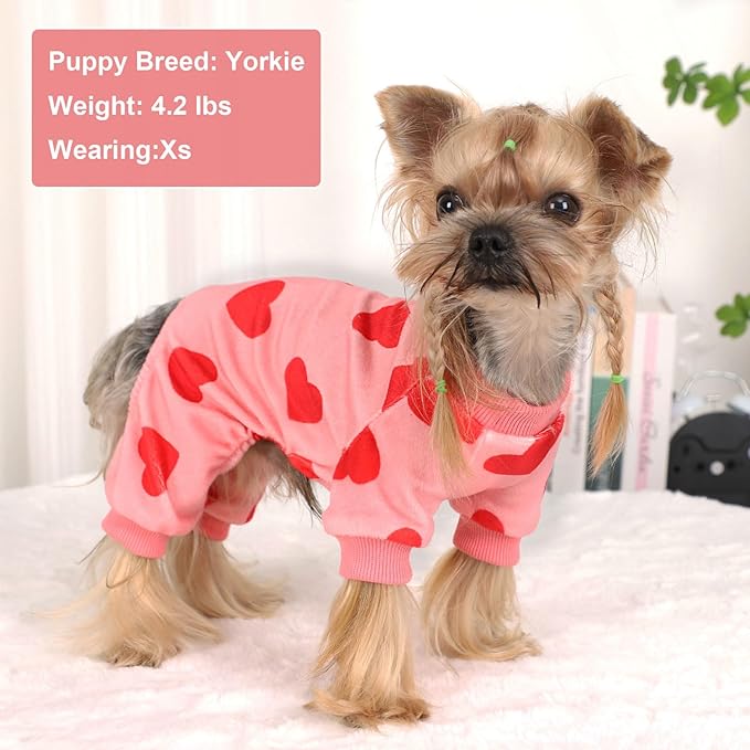 Dog Pajamas for Small Dogs Girl Boy Super Soft Dog Clothes Fleece Puppy Pjs Jammies 4 Leg for Chihuahua Yorkie Spring Onesies Jumpsuit Clothing Cute Pet Outfits, Pink Heart, S
