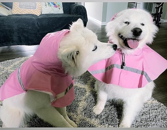 HAPEE Dog Raincoats with Reflective Strip Hoodie,Poncho Jacket for Large Dogs fit Golden Retriever Doodle (D4-Pink, 28B (85-100 lbs))