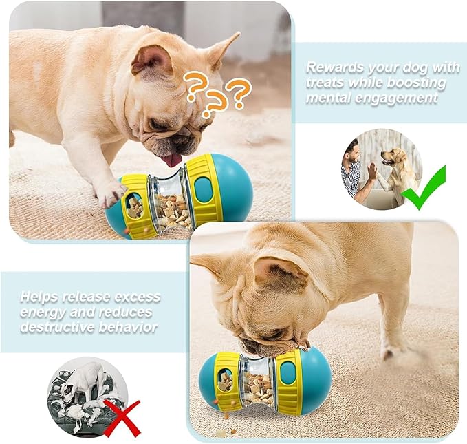 Interactive Dog Treat Dispensing Toy, Adjustable Puzzle Feeder Ball for Slow Feeding & Mental Stimulation, Rolling Enrichment Toy to Keep Dogs Busy Indoors (Blue)