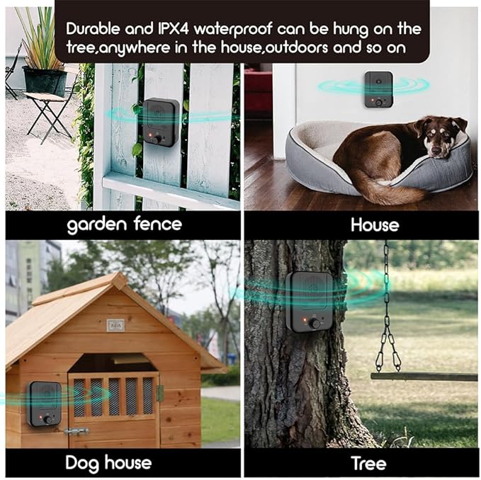 Ultrasonic Dog Bark Deterrent Devices-Anti Barking Device with Auto Sound Sensor, 3 Adjustable Sensitivity&IPX4 Waterproof,USB Rechargeable for Small/Medium/Large Dogs (15-30kHz)