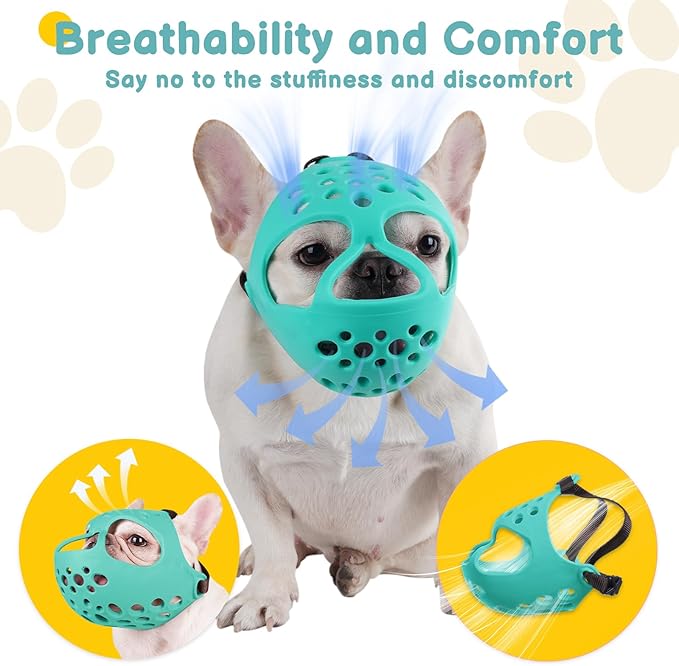 BARKLESS Muzzle for Short Snout Dog, Soft French Bulldog Muzzles to Prevent Biting, Brachycephalic Dog Mouth Guard for Aggressive Frenchie Boston Terriers Grooming Walking, Allows Panting