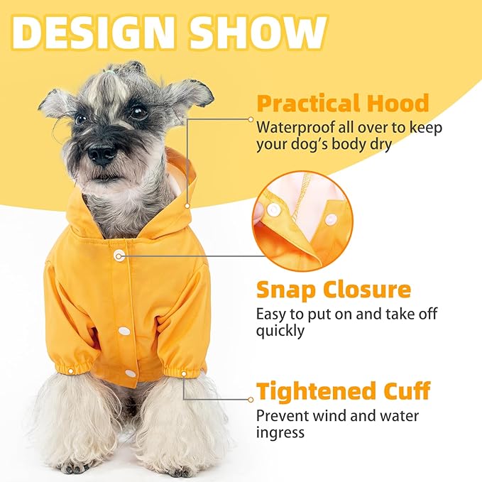 PUPTECK Dog Raincoat with Hood & Harness Built-in, Waterproof Dog Rain Jacket Slicker Poncho Reflective Vest Clothes for Rainy Snowy Winter Cold Days, Yellow S