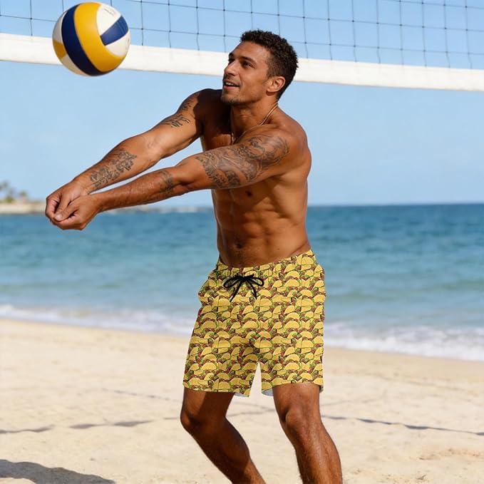 Mens Swim Trunks with Compression Liner Quick Dry Zipper Pocket Bathing