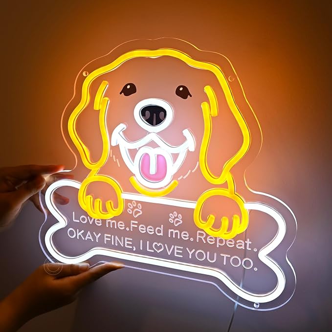 Britrio Golden Retriever Labrador Dog Neon Sign LED Puppy Neon Light Bedroom Pet Room Home Living Wall Decor Party Decoration Birthday Dog Lover Gift for Game Room Pet Shop 5V USB 13.78''