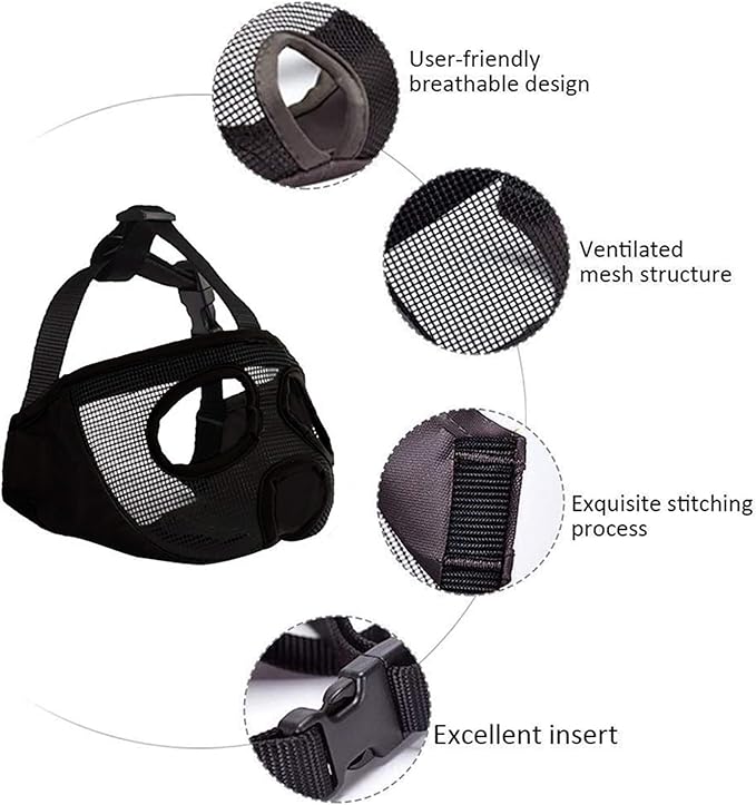 Short Snout Dog Muzzle- Adjustable Breathable Mesh Bulldog Muzzle for Biting Chewing Barking Training Grooming Dog Mask,Grey(Eyehole) M