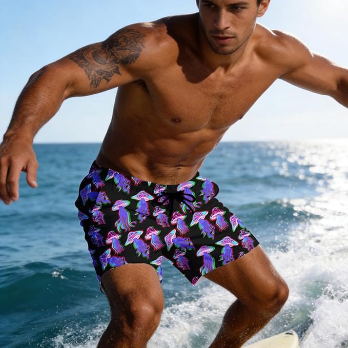 Mens Swim Trunks with Compression Liner Quick Dry Zipper Pocket Bathing