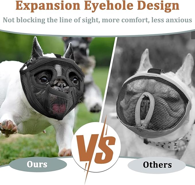Mayerzon Short Snout Dog Muzzle for French Bulldog with Full Pant Design to Prevent Eating Biting, Soft Mesh Dog Muzzle for Shih Tzu Pug English Bulldog for Grooming Walking, Allow to Drink and Feed