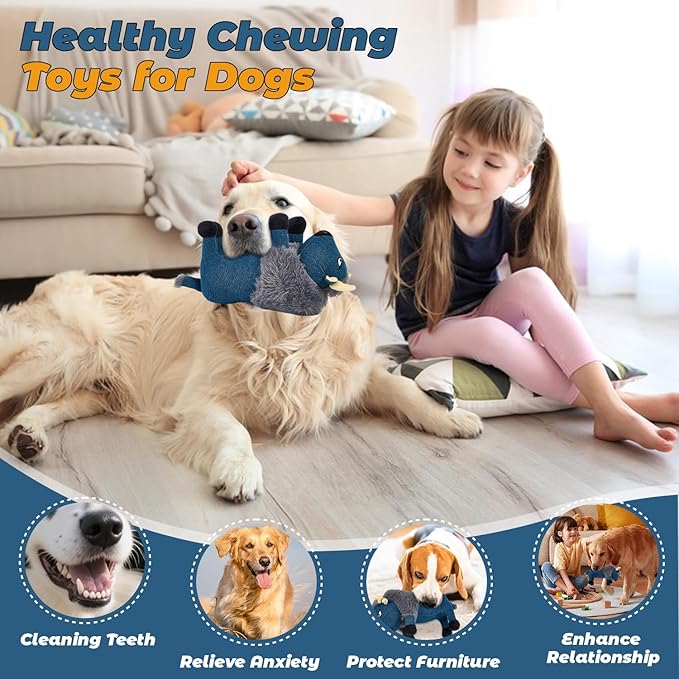 Squeaky Dog Puppy Toys, Stuffed Plush Animal to Keep Them Busy for Small Medium Large Dogs & Aggressive Chewers, Soft Durable Tough Indestructible Pet Chew Toys, Best Products Stuff for Puppies