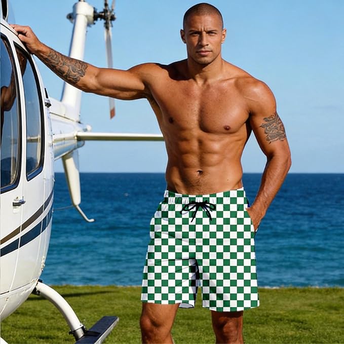 Mens Swim Trunks with Compression Liner Quick Dry Zipper Pocket Bathing