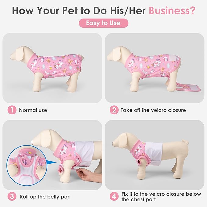 cyeollo Recovery Suit for Dogs Surgery Suit Female Spay Soft Pet Onesie Bodysuit After Sugery Male Dog Neuter Pet Clothes Small Medium Dogs Surgical Recovery Shirt, Unicorn L