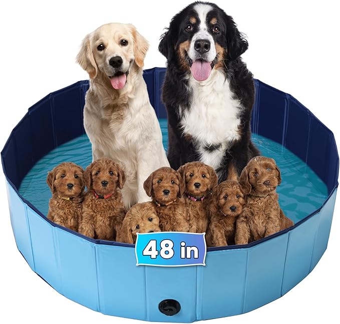 Large Dog Whelping Box, 47.2” Dia. × 11.8”H Foldable Birthing Pool for Dogs, Puppies, Poartable Plastic Swimming Pool & Bath Tub for Dogs, 120cm × 30cm