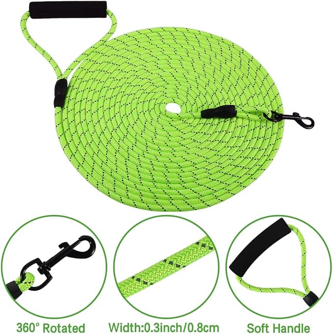 Vivifying Floating Long Dog Leash, 32ft Dog Training Leash for Swimming and Lake, Reflective Long Rope Lead with Soft Handle for Outside, Yard, Camping, Hiking and Beach (Green)