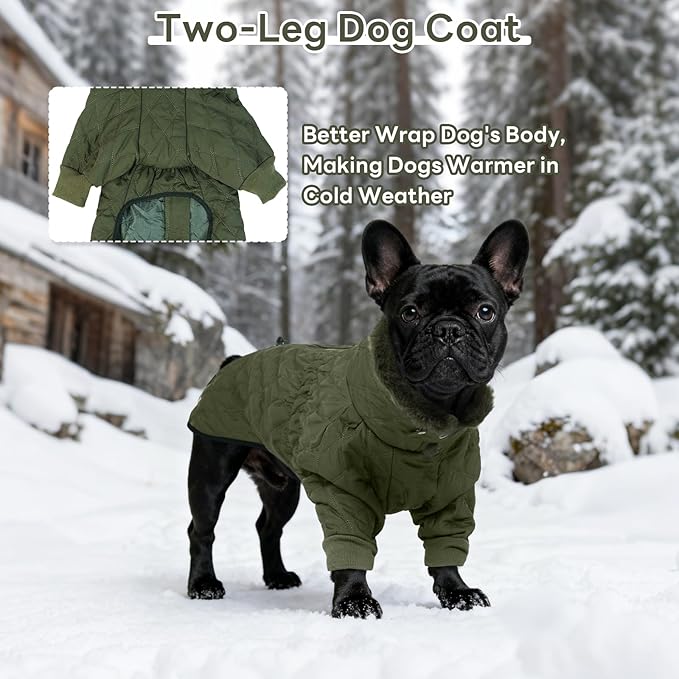 IDOMIK Dog Winter Coat for Large Dogs, Warm Dog Winter Jacket with Fleece High Collar, Zippered Cold Weather Coats for Dogs, Waterproof Doggy Snow Jacket Clothes,Green,XL