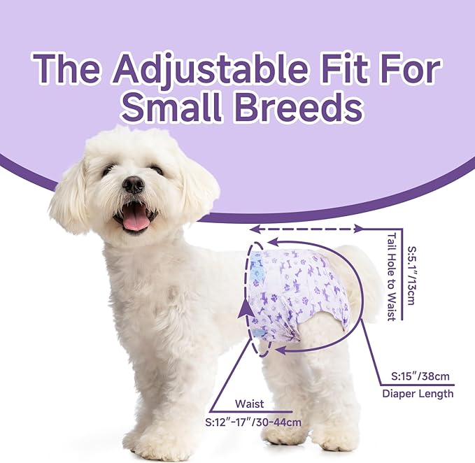 MICOOYO Disposable Dog Diapers Female, Doggie Diapers for Dogs Female, Super Absorbent Pet Diaper with Foam Tail Hole for Heat, Comfortable Puppy Diaper (Small, 50Count)