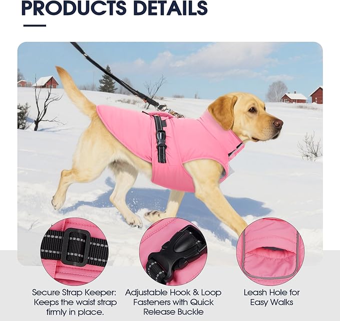 IECOii Dog Coat Reflective Cold Weather Jackets Adjustable Snow Jacket for Walks Water-Resistant Warm Vests Windproof Winter Fleece Vest Jacket for Labrador Golden Retriever Doberman, Orange, Size 3XL