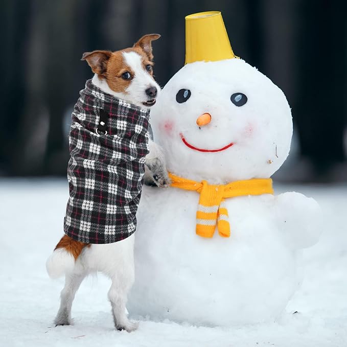 Pedgot 6 Pieces Warm Fleece Vest With Leash Ring - Dog Sweatshirt Winter Pet Clothes Plaid Pullover for Puppy Small Dogs Cat, Medium