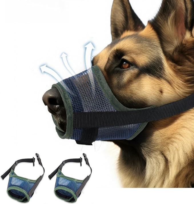 2 Pack Dog Muzzle, Soft Nylon Air Mesh Breathable Pet Safety Muzzle with Nose Protection for Medium Large Dogs, Helps Prevent Biting Barking Chewing