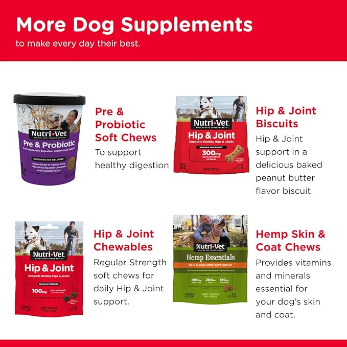 Nutri-Vet Hip & Joint Chewable Dog Supplements - Formulated with Glucosamine & Chondroitin for Dogs - 90 Count (Pack of 2)