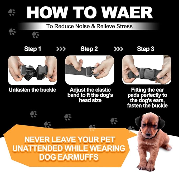PROHEAR Dog Ear Muffs Hearing Protection for Dogs, NRR 28dB Noise Cancelling Headphones, Easy to Adjust Dog Hearing Protection Earmuffs for Thunder, Hunting, Tourism, Cars, Racing, Large Black