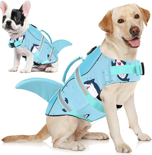 AOFITEE Dog Life Jacket, Shark Dog Life Vest for Swimming Boating, Reflective High Flotation Small Dogs Lifesaver, Ripstop Pet Swim Vest Swimsuit with Rescue Handle for Small Medium Large Dogs, S