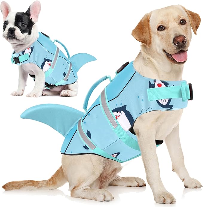 AOFITEE Dog Life Jacket, Dog Life Vest for Swimming, High Flotation Large Dogs Swim Vest with Rescue Handle, Reflective Dogs Lifesaver Swimsuit for Boating Summer Pool Beach, Green Dolphin XL