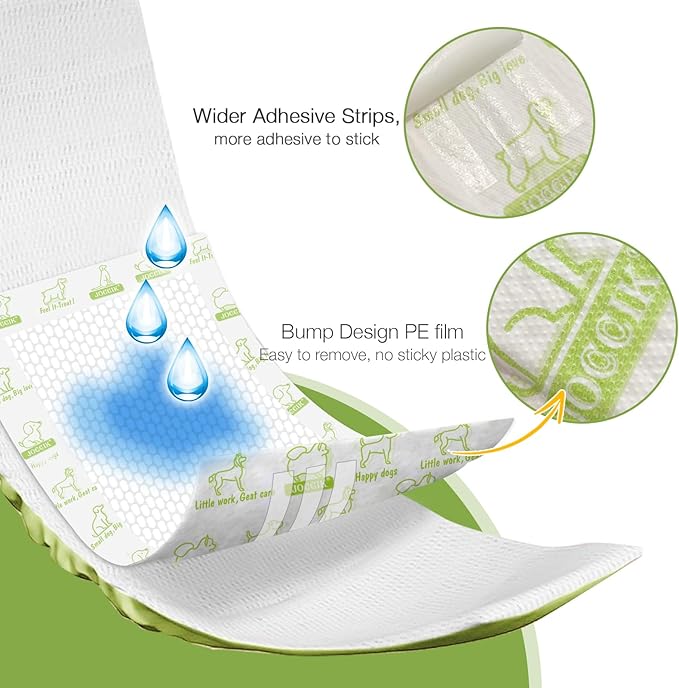 Dog Diaper Liners, 100 Count, Super Absorbent Booster Pads for Male and Female Dogs, Ultra-Thin and Breathable, Long