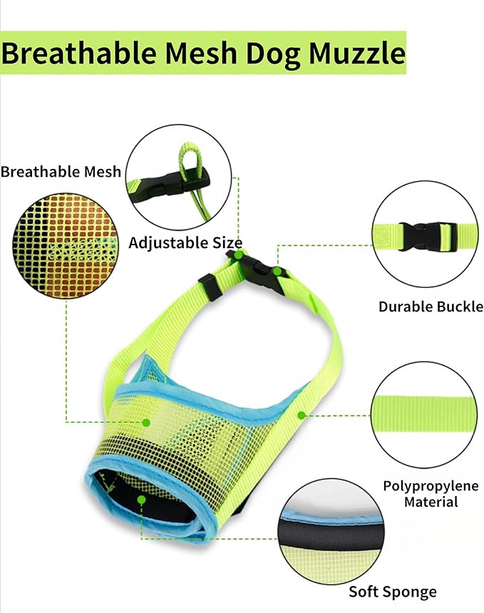 2 Pack Dog Muzzle, Soft Nylon Air Mesh Breathable Pet Safety Muzzle with Nose Protection for Medium Large Dogs, Helps Prevent Biting Barking Chewing