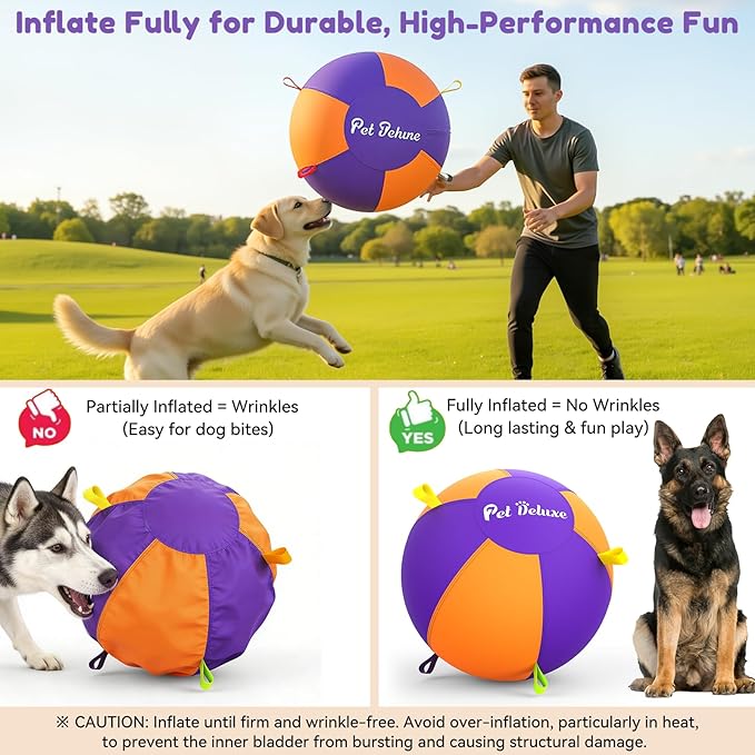 Pet Deluxe 18" Herding Ball for Large Dogs - Durable Interactive Herding Toy with Fast Pump in 60S & Carry Handles, for Australian Shepherd, Border Collie, Outdoor Training & Backyard Play