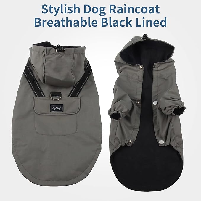 Premium Dog Raincoat with Hood for Medium Dogs,Outdoor Sports Waterproof Dog Rain Jacket,Puppy Raincoat with Pockets,Grey M