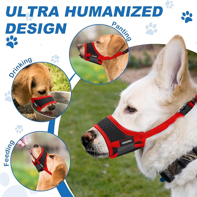 Dog Muzzle, Soft Nylon Muzzles for Small Medium Large Sized Dogs to Anti & Prevent Biting Barking Chewing, Pet Mouth Guard for German Shepherd with Adjustable Strap, Allows Panting Drinking (Red,L)