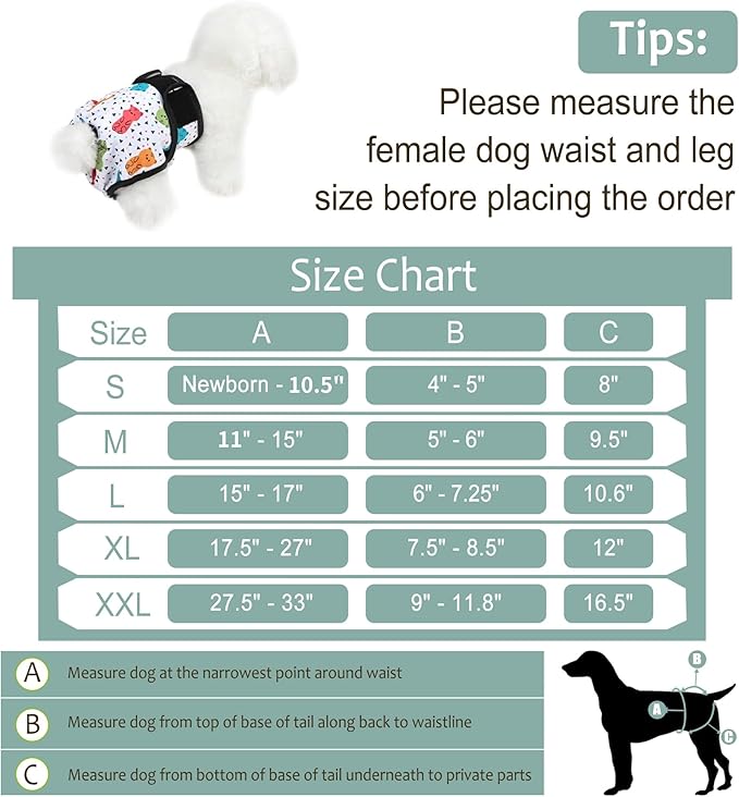 Washable Female Dog Diapers - Premium Reusable Diapers for Doggie in Heat - Highly Absorbent Dog Diapers Female for Pet Incontinence with Adjustable Snaps(Animals, L)